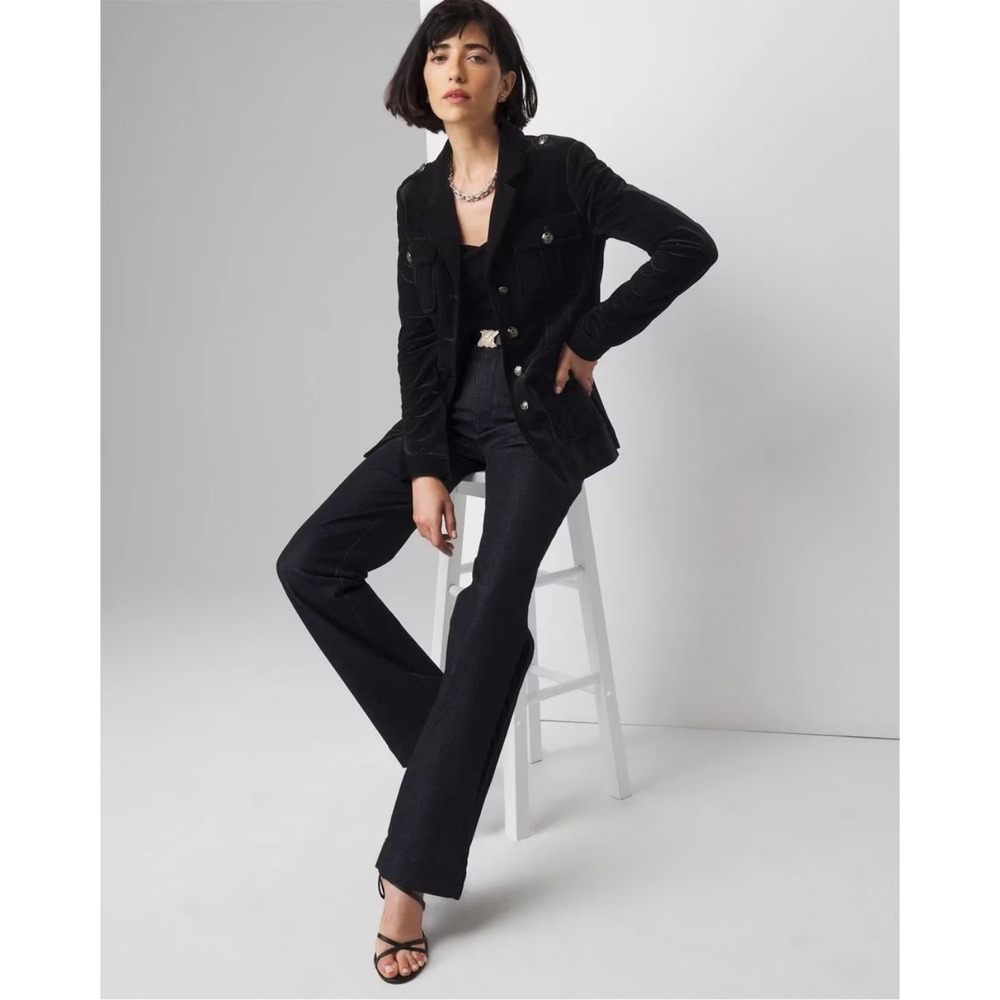 White House Black Market Black Velvet Military Style Blazer Jacket Size S